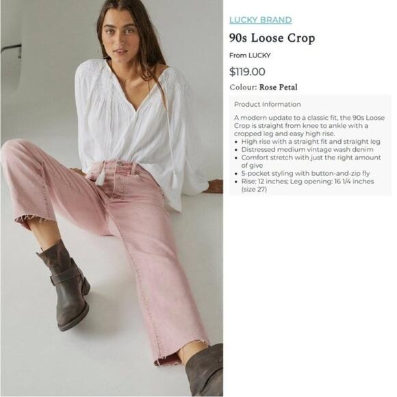 Lucky Brand Pink 90s Loose High Rise Crop Size 6 NWT - Picture 3 of 8